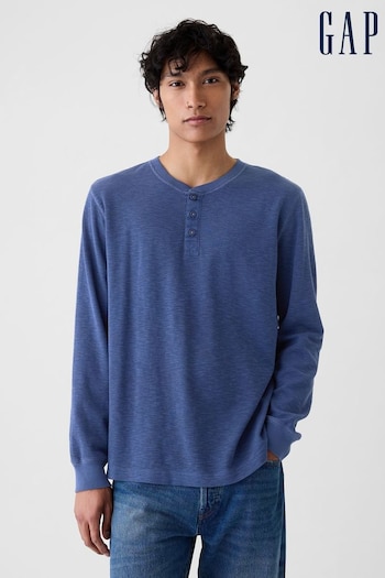 Gap Blue Waffle 100% Cotton Henley T-Shirt (E88963) | £35