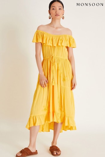 Monsoon Yellow Avani Bardot Dress (E89015) | £80