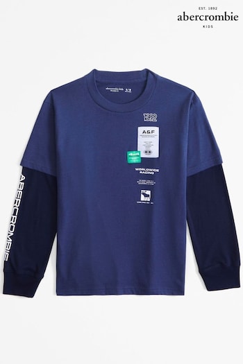 Abercrombie & Fitch Blue Graphic Logo 2 Layer T-Shirt (E89130) | £20 - £22