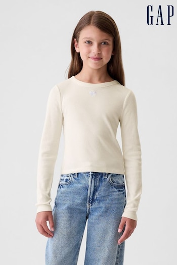 Gap Beige Ribbed Embroidered Graphic T-Shirt (4-13yrs) (E89167) | £14