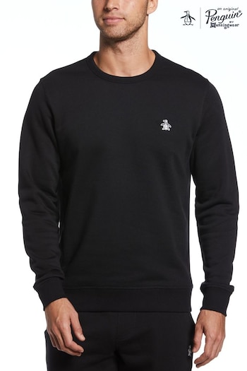 Original Penguin Sticker Pete Fleece Crew Neck Black Sweatshirt (E89217) | £65