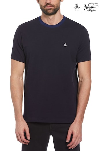 Original Penguin Blue Jacquard Textured 100% Cotton Stripe T-Shirt (E89225) | £40