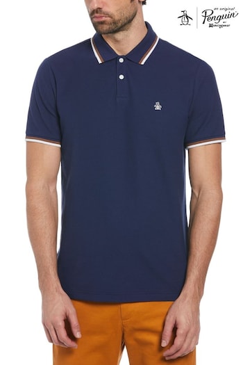 Original Penguin Blue Tipped Pique Polo Shirt (E89227) | £50