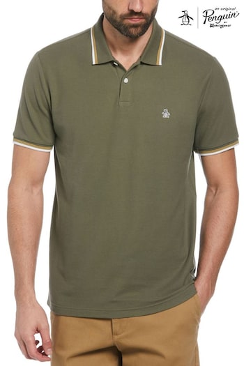 Original Penguin Green Tipped Pique Polo Slim Shirt (E89238) | £50