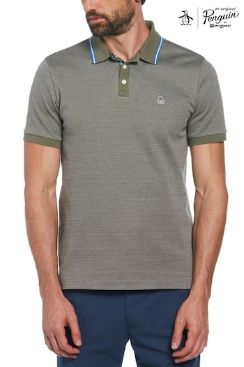 Original Penguin Green Tipped Jacquard 100% Cotton Polo Shirt (E89253) | £65