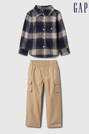 Gap Blue Brannan Bear Flannel & Cargo Trouser Outfit Set (6mths-5yrs) (E89272) | £35