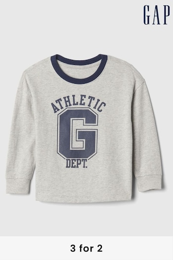 Gap Grey Long Sleeve Logo Graphic T-Shirt (6mths-5yrs) (E89286) | £8