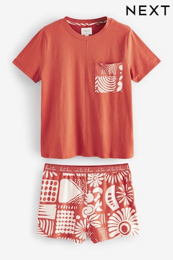 Rust Brown Abstract 100% Cotton Short Set Pyjamas (E89448) | £14