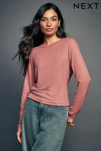 Pink Soft Touch Ribbed Long Sleeve T-Shirt with TENCEL™ Lyocell (E89488) | £12.50