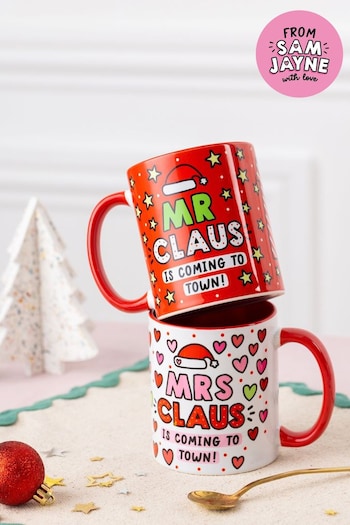 Sam Jayne Designs Red Christmas Mr and Mrs Clause 2 Mug Set (E89761) | £24