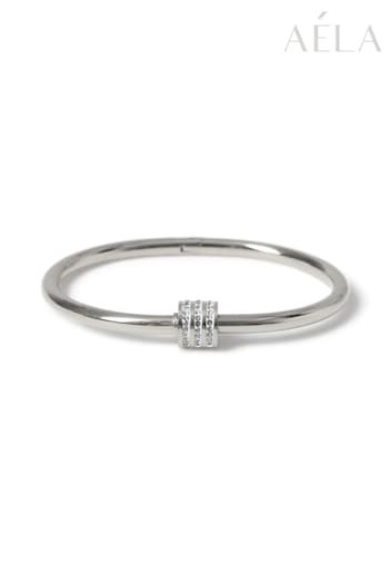 Aela Silver Tone Waterproof Stainless Steel Pave Bangle (E89908) | £25