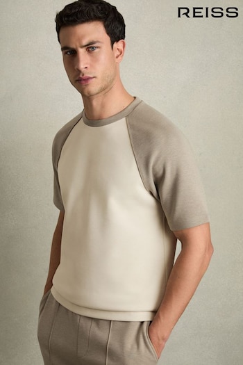 Reiss Off White/Taupe Carins Interlock-Jersey Colour-Block T-Shirt (E89950) | £78