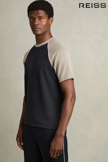 Reiss Navy/Taupe Carins Interlock-Jersey Colour-Block T-Shirt (E89962) | £78