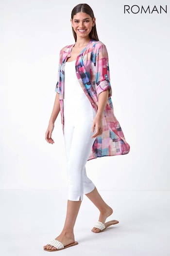 Roman Pink Abstract Print Longline Blouse (E90041) | £38