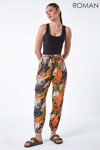 Roman Orange Tropical Leaf Print Hareem Pants trousers (E90054) | £28