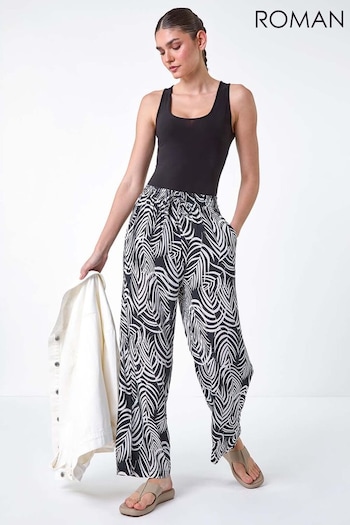 Roman Black Palm Leaf Print Pocket trousers Zaino (E90065) | £28