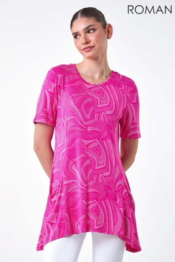 Roman Pink Abstract Spot Pocket Stretch Tunic Top (E90066) | £32