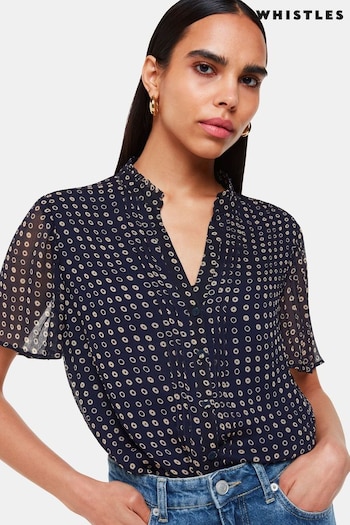 Whistles Blue Spotted Hoop Frill Blouse (E90085) | £89