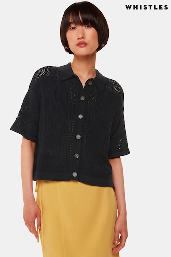 Whistles Crochet Knitted Black Shirt (E90097) | £129