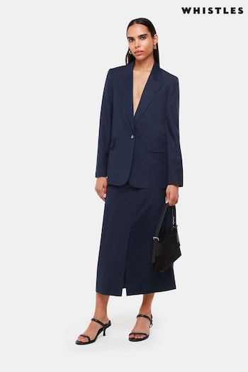 Whistles Blue Pinstripe Tailored Midi Skirt (E90098) | £109