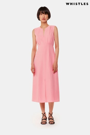 Whistles Pink Abbie Zip Front Midi Dress with Linen (E90102) | £149