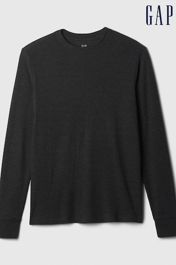 Gap Dark Grey Textured Waffle Knit Long Sleeve Crew Neck T-Shirt (E90176) | £16