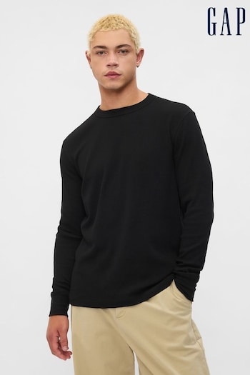 Gap Black Textured Waffle Knit Long Sleeve Crew Neck T-Shirt (E90179) | £16