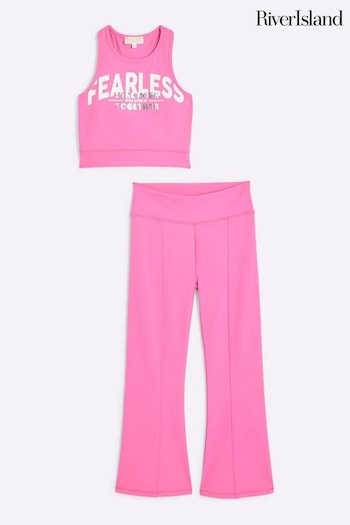 River Island Pink Ralph Active Crop Top and Leggings Set (E90273) | £24