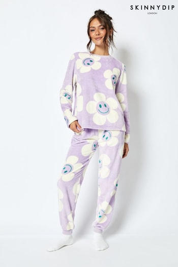 Happy Flower Fleece Pyjama Set in Lilac (E90412) | £38