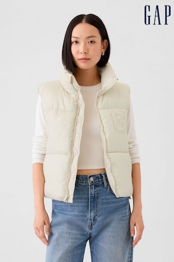 Gap Cream Logo Cropped Puffer Gilet Jacket (E90555) | £65