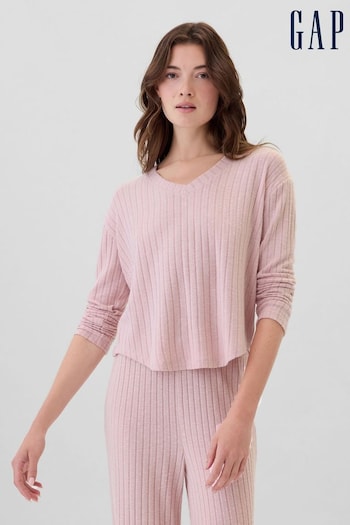 Gap Pink Relaxed Ribbed V-Neck Pyjama Top (E90580) | £20