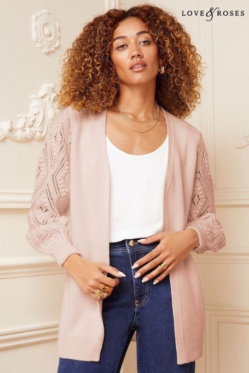 Love & Roses Pink Stitch Detail Cardigan (E90746) | £44