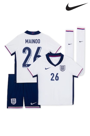 Nike White Mainoo 26 Kids England Black Stadium 2024 Little Mini Kit (E91154) | £70