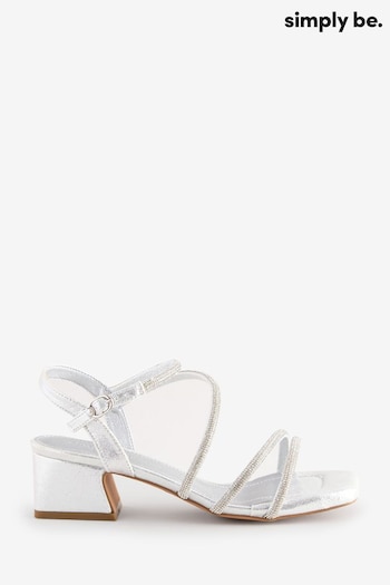 Simply Be Silver Extra Wide Fit Low Block Heel Diamante Strap Detail sandals Jakemontana1 (E91280) | £32