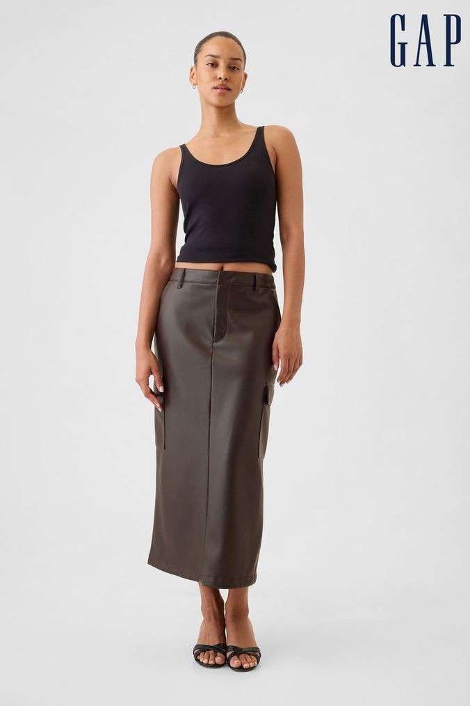 Brown leather skirt next cheap
