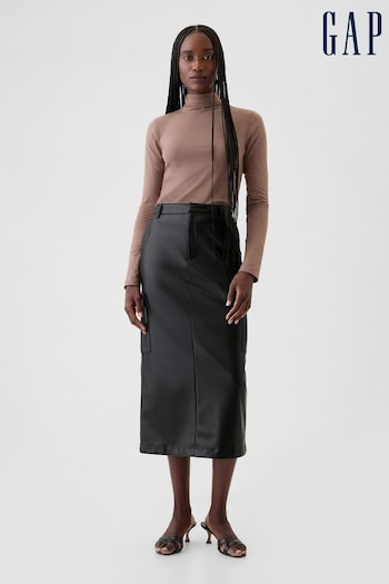 Gap Black Faux Leather Cargo Midi Skirt (E91345) | £50