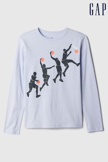 Gap Blue Long Sleeve Crew Neck Graphic T-Shirt (4-13yrs) (E91572) | £10