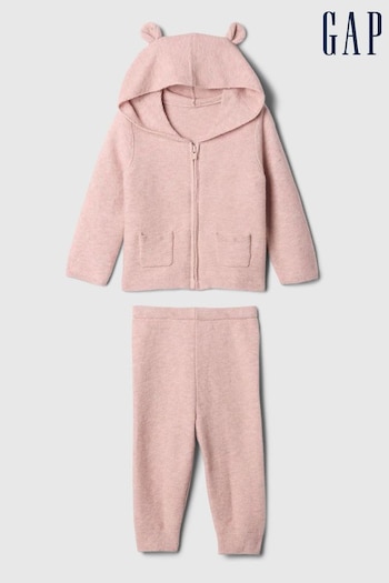 Gap Pink CashSoft Bear Hoodie & Jogger Set (Newborn-24mths) (E91665) | £35