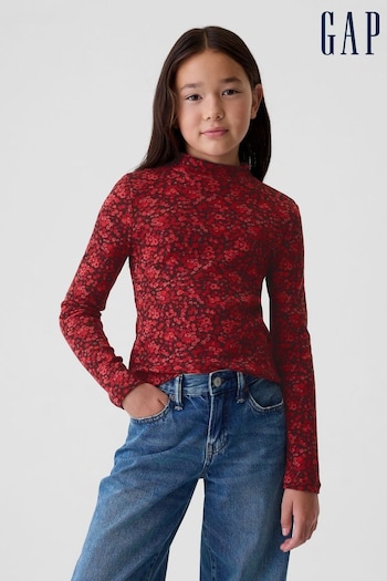 Gap Red Ribbed Long Sleeve Mock Neck T-Shirt (E91783) | £10