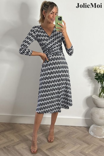 Jolie Moi Blue Geometric Fit & Flare Jersey Dress (E91812) | £60