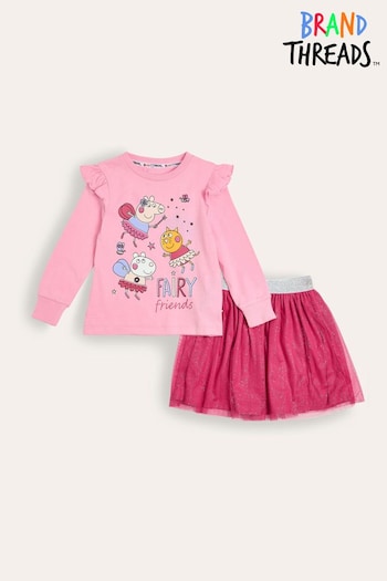 Brand Threads Pink Girls Peppa Pig 100% Cotton Top And Tutu Set (E91946) | £20