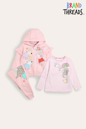 Brand Threads Pink Girls Peppa Pig 3 Piece Joggers Set (E91955) | £23