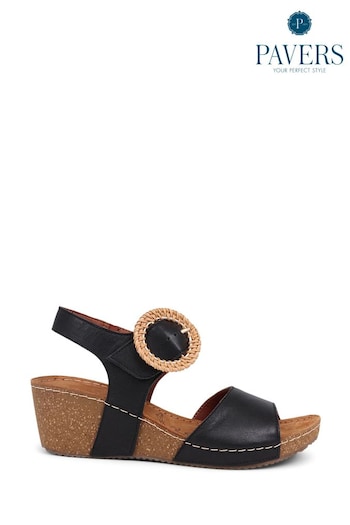 Pavers Black Leather Wedge sandals Max (E92277) | £45
