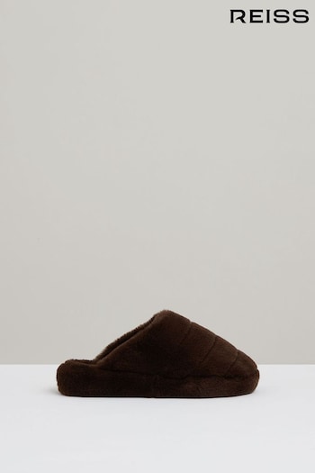 Reiss Chocolate Andrea Faux Fur Slippers (E92555) | £48