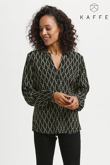 Kaffe Olan V-Notch Neck Long Sleeve Black Blouse (E92677) | £40