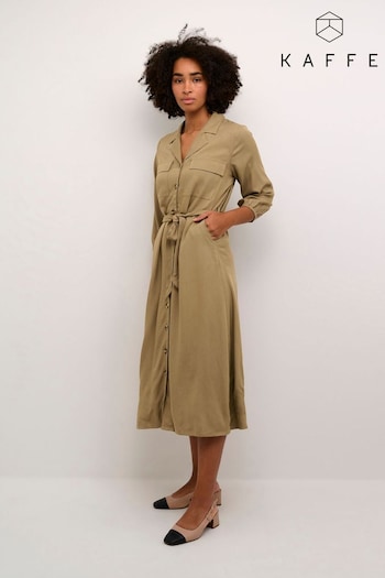 Kaffe Natural Nanna Cargo 3/4 Sleeve Shirt Split Dress (E92703) | £65