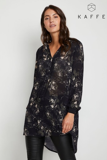 Kaffe Alice V-Notch Neck Long Sleeve Black Tunic (E92708) | £60