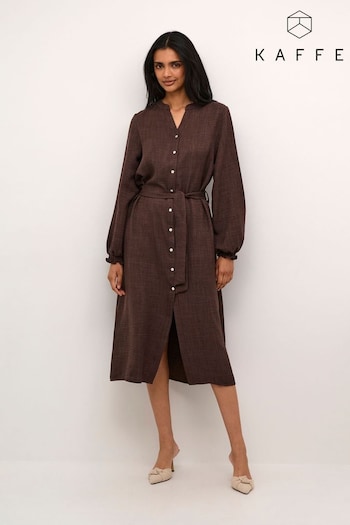 Kaffe Ellen Long Sleeve Belted Shirt Brown Dress (E92719) | £65