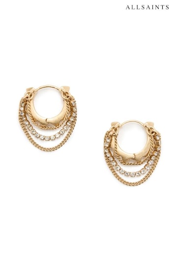 AllSaints Silver Tone Pyramid Chain Hoop Earrings (E92755) | £49