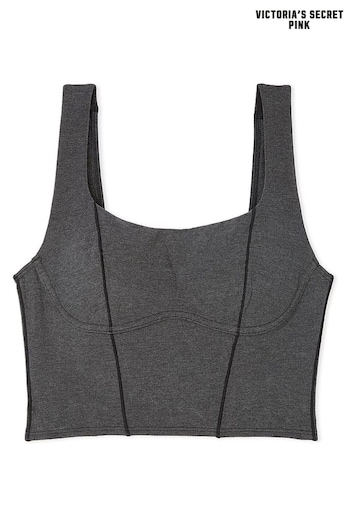 Victoria's Secret PINK Charcoal Heather Grey Cotton Scoop Sports Bra Top (E93046) | £29